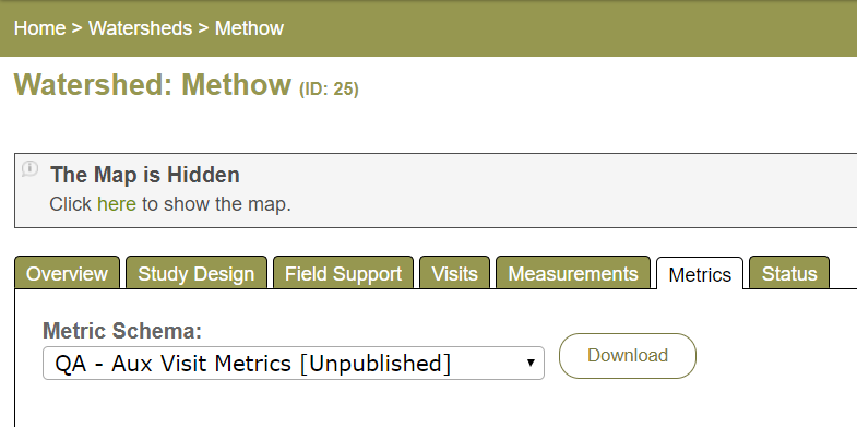 Metric Download from Watershed View